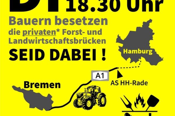 Bauernproteste Brückentag A1 AS HH Rade Bremen nach Hamburg Februar 2024, ab 1830 Uhr